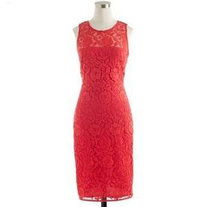 J. Crew Women’s Coral Sleeveless Sheath Midi Dress Floral Pattern Lace Size 14